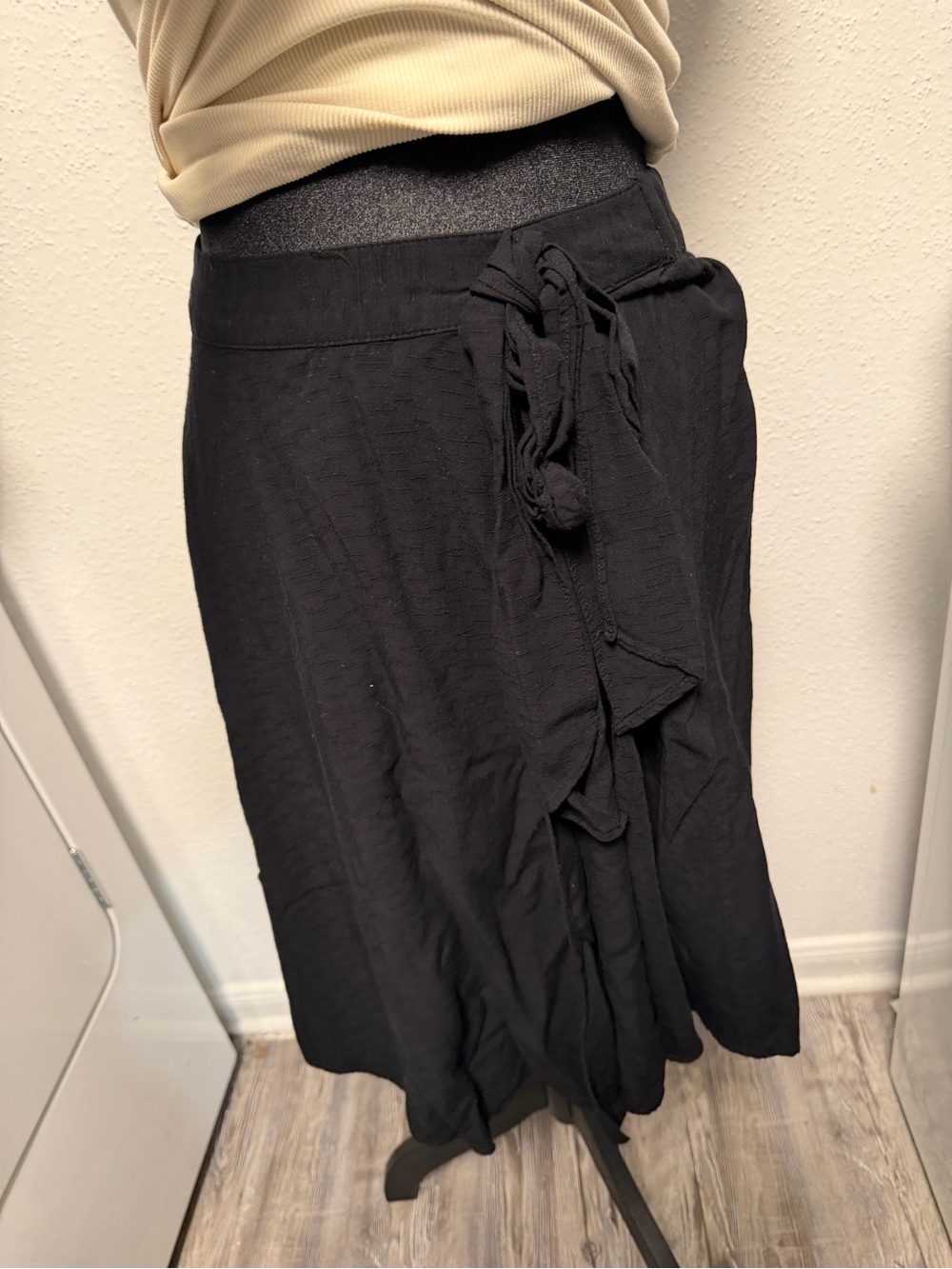Elle Black Midi A-Line Skirt with Side Tie